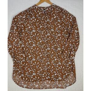 Lands' End Brown Floral Tunic Shirt Dress Cottage Boho Plus Size 1X Earthy